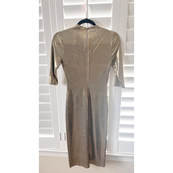 Alice + Olivia Delora Mock Neck Gold Fitted Midi Dress Size 4 Like New - Picture 11 of 14